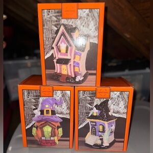 Halloween Lighted Ceramic Houses Set